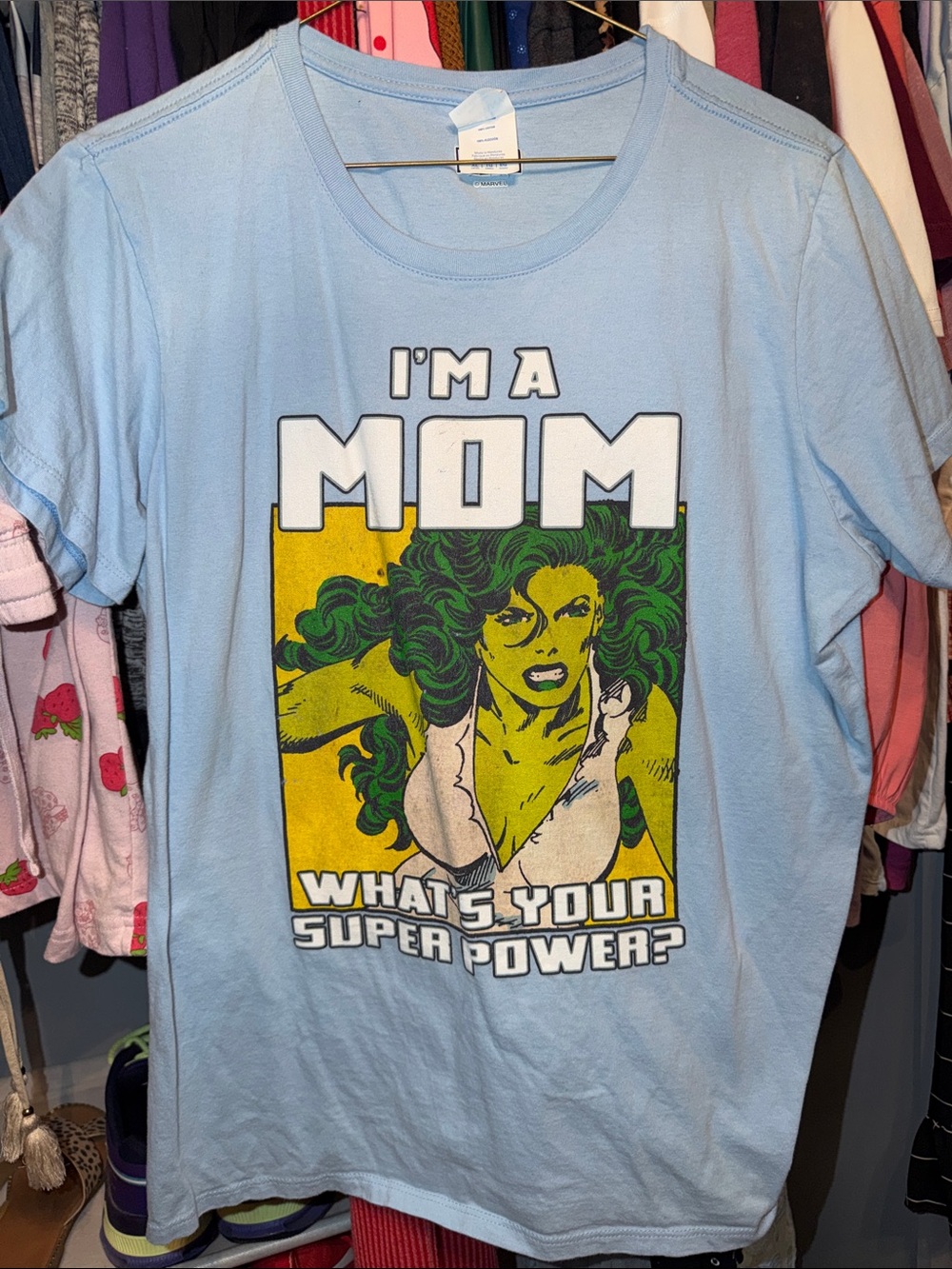 I'm a Mom Graphic Tee - Light Blue